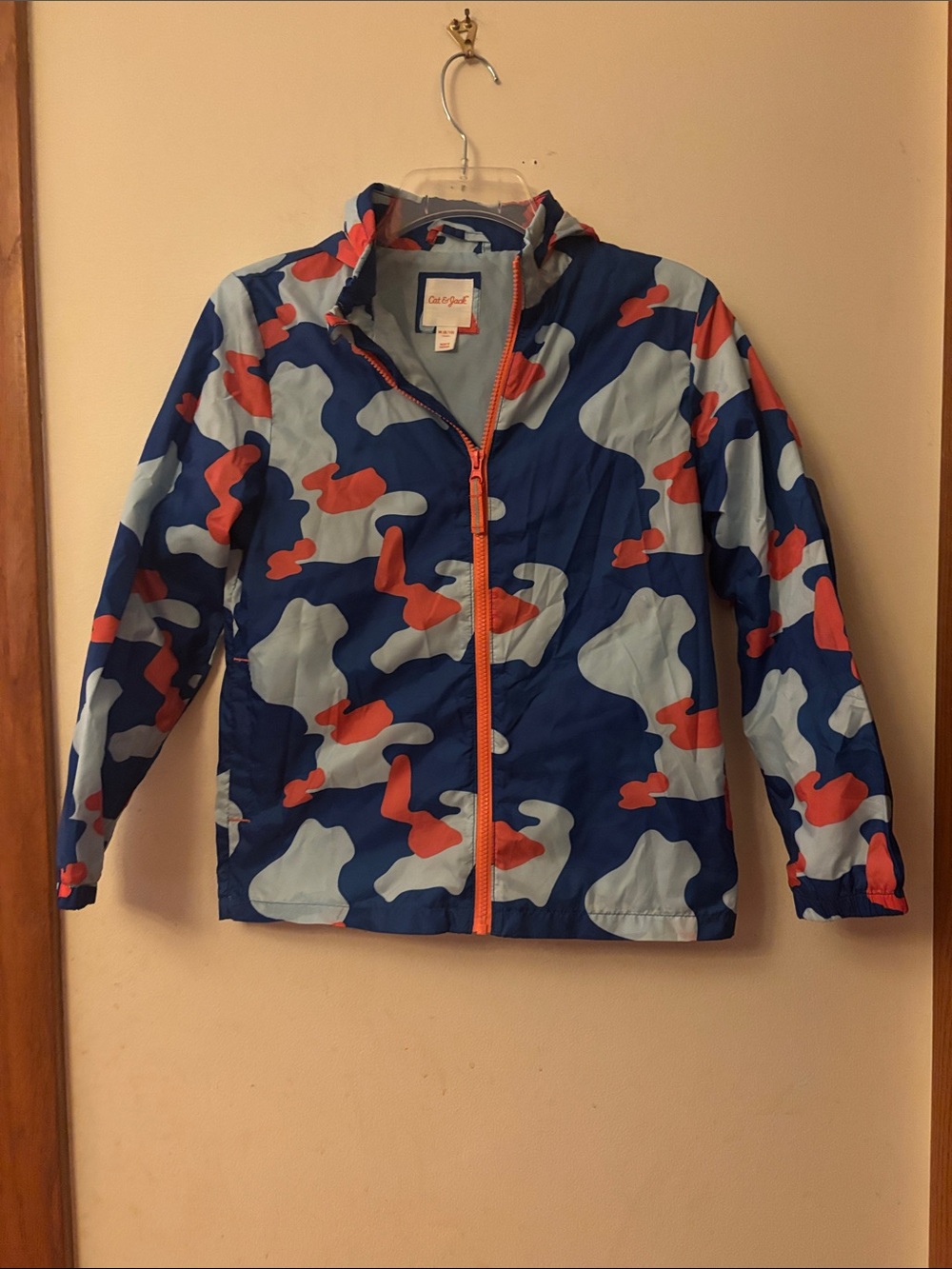 Cat & Jack Blue Camo Rain Jacket with Red Accents